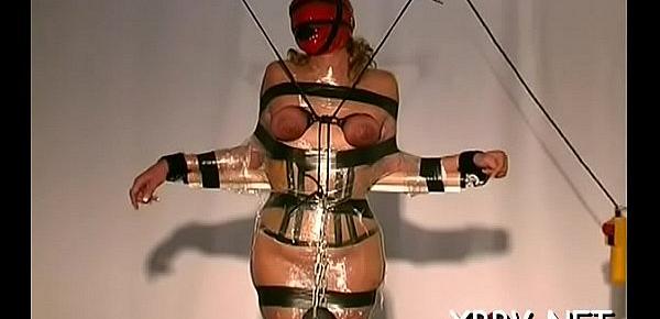  Tied up woman coercive to endure severe bdsm xxx moments